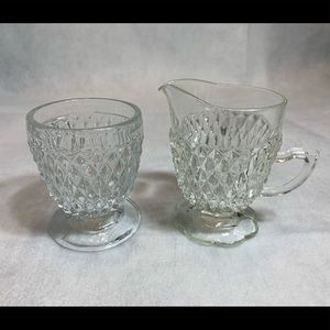 Indian Glass Clear Diamond Point 2 Piece Set Vtg